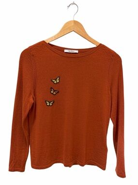Cashmere Sweater The Fold With Appliqué Butterflies Lightweight Rust Brown